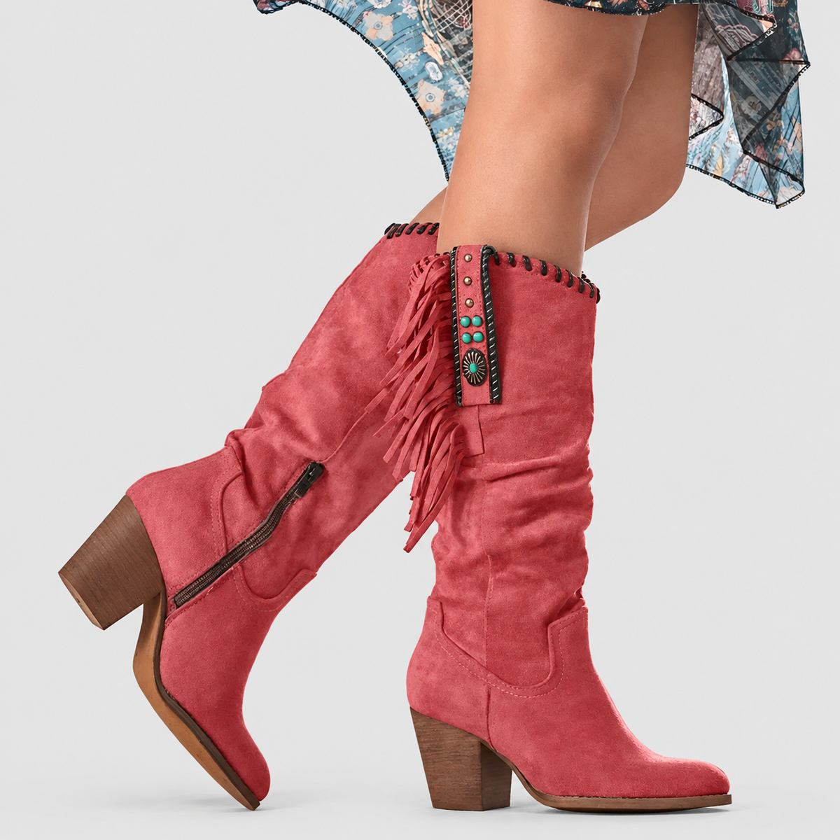 Women's Slouch Cowboy Boots with Fringe Detail — view 4