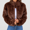 Women's Luxe Zip Up Short Coat in Brown — view 4
