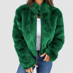 Women's Luxe Zip Up Short Coat in Green — view 6