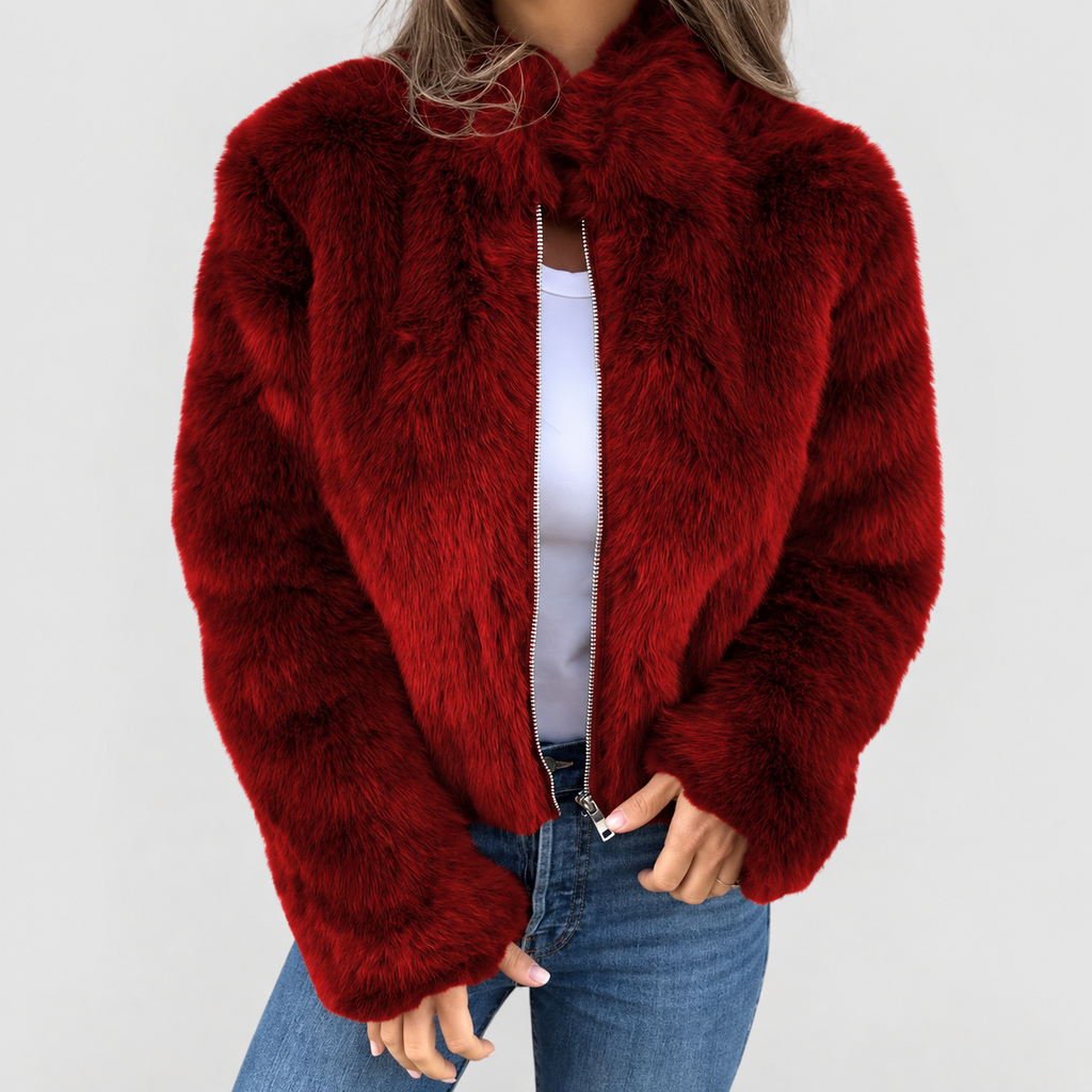 Women's Luxe Zip Up Short Coat in Red — view 7