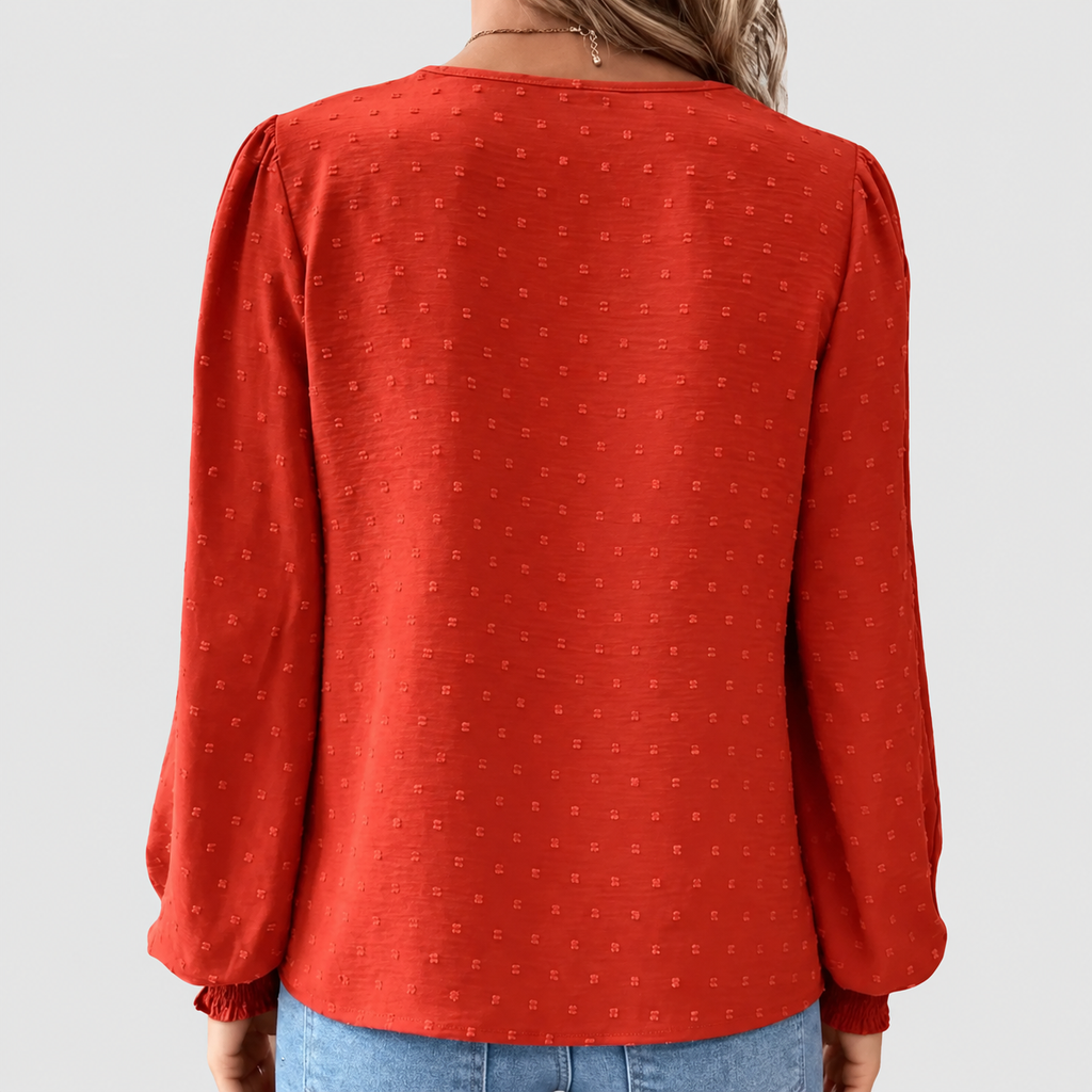 Women's Lace Detail Blouse with Long Sleeves and V-Neck — view 2
