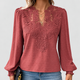Marianne | Women's Lace Detail Blouse with Long Sleeves and V-Neck