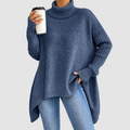 Women's Oversized Asymmetric High-Low Roll-Neck Jumper in Ocean Blue — view 1