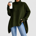 Women's Oversized Asymmetric High-Low Roll-Neck Jumper in Pine Green — view 4