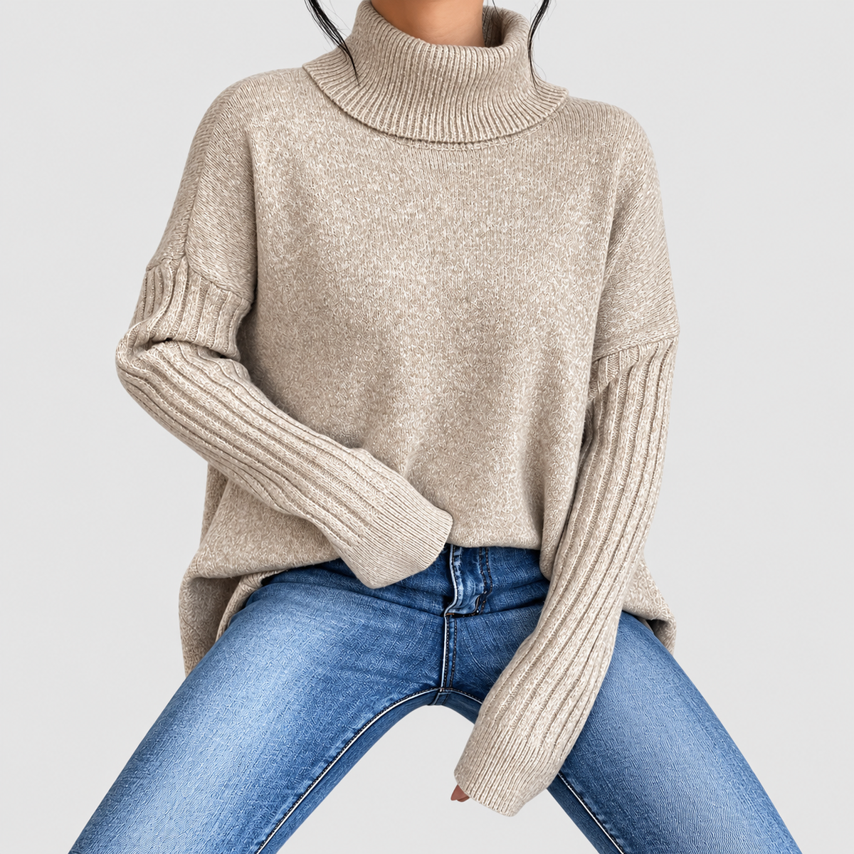Women's Oversized Asymmetric High-Low Roll-Neck Jumper — view 8