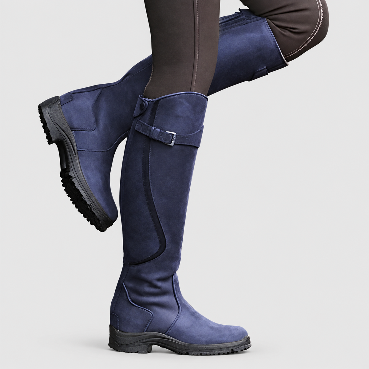 Women's Leather-Look Knee-High Boots with Buckle Detail in Purple — view 5