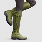 Women's Leather-Look Knee-High Boots with Buckle Detail in Green — view 6