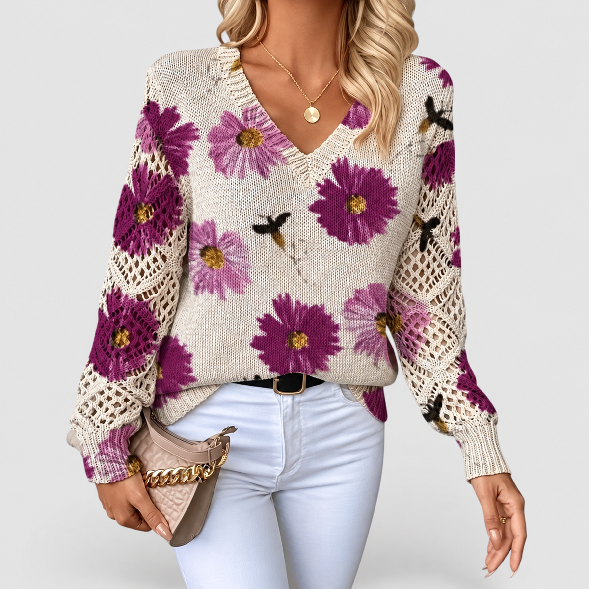Women's V-Neck Printed Long-Sleeve Jumper — view 2