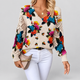 Marigold | Women's V-Neck Printed Long-Sleeve Jumper