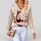 Women's V-Neck Printed Long-Sleeve Jumper in Khaki — view 10