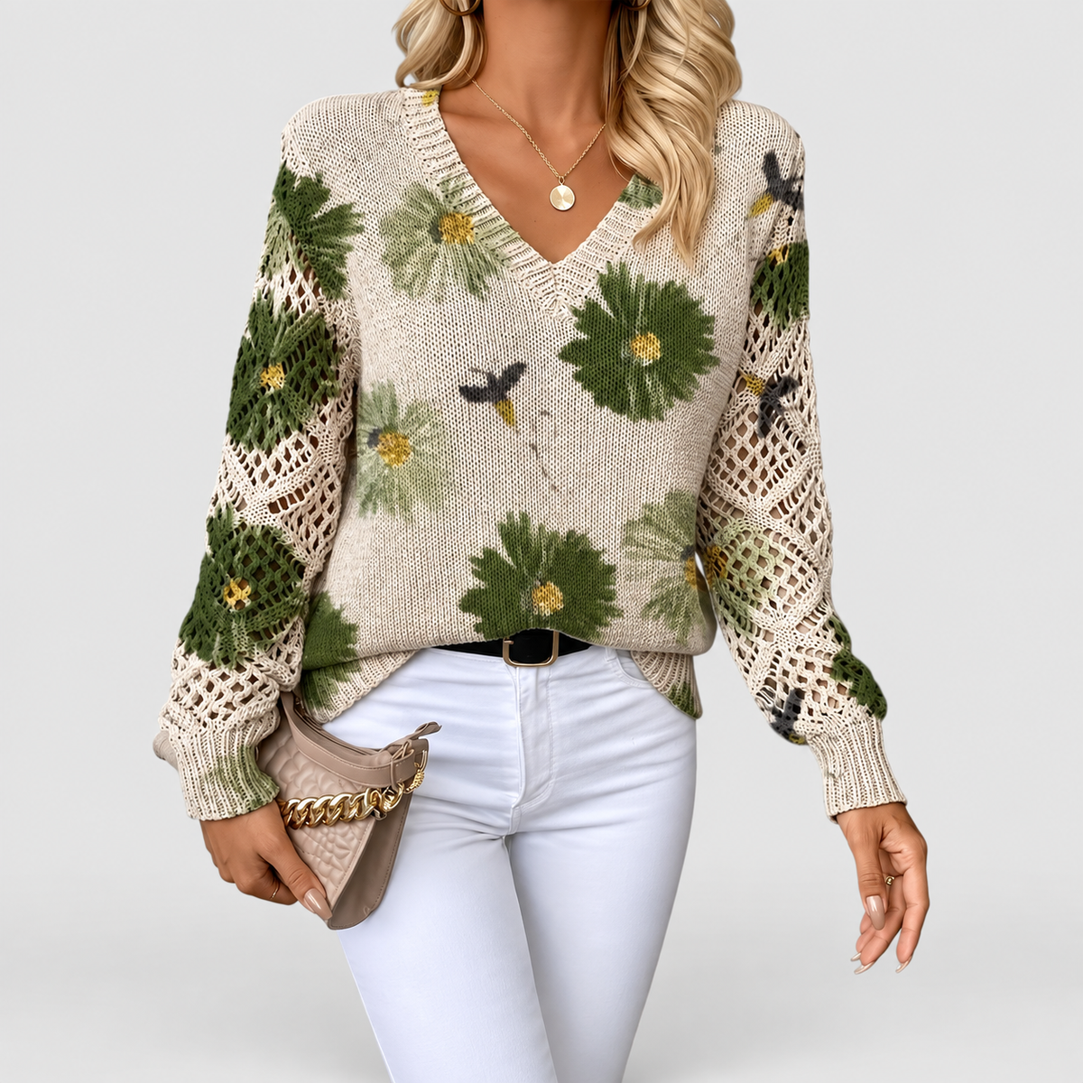 Women's V-Neck Printed Long-Sleeve Jumper — view 12