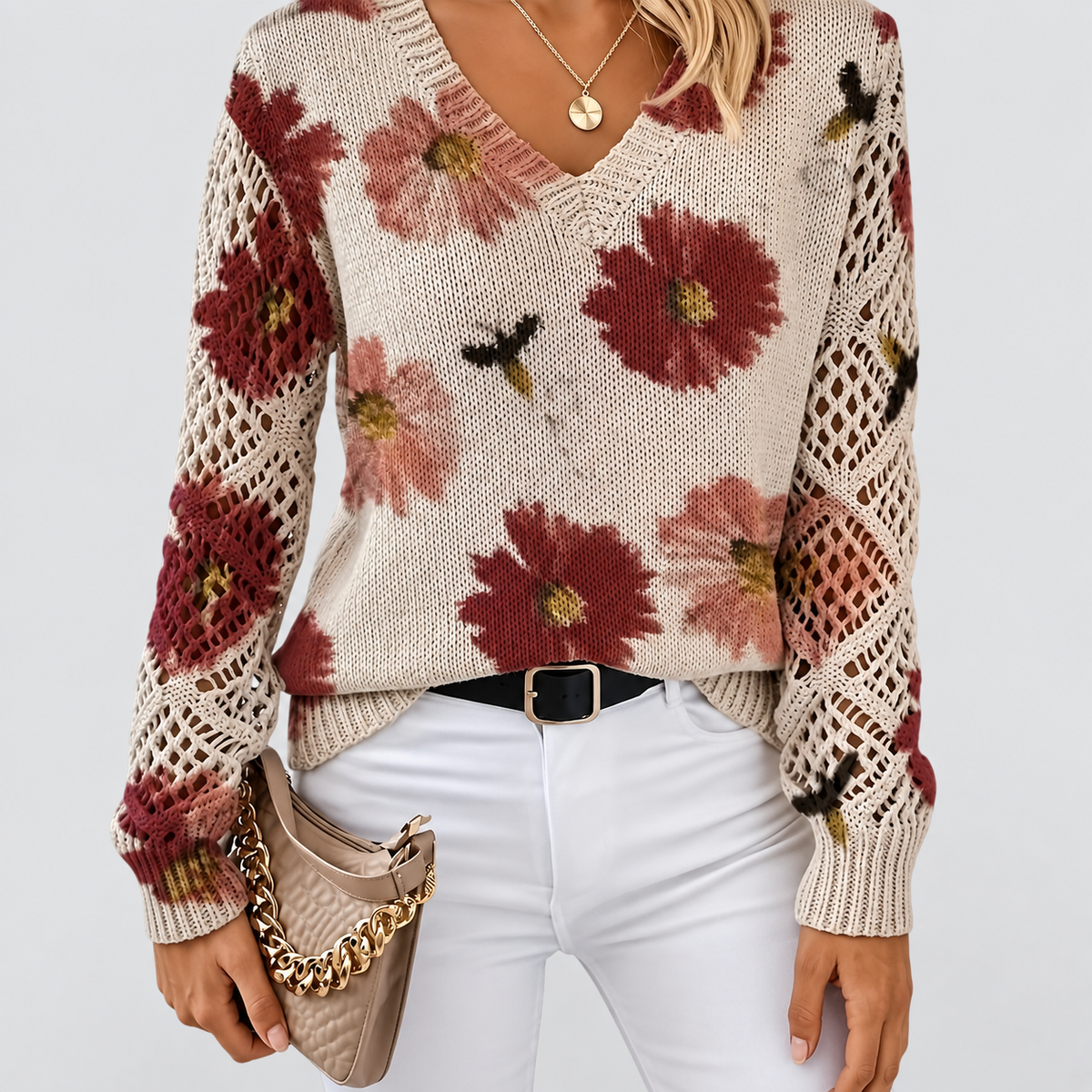 Women's V-Neck Printed Long-Sleeve Jumper — view 13