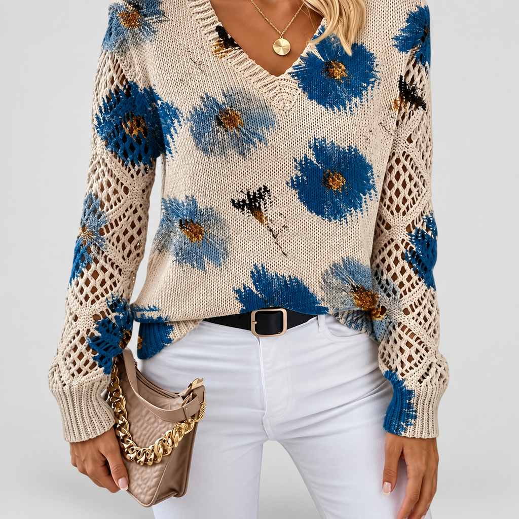 Women's V-Neck Printed Long-Sleeve Jumper — view 16