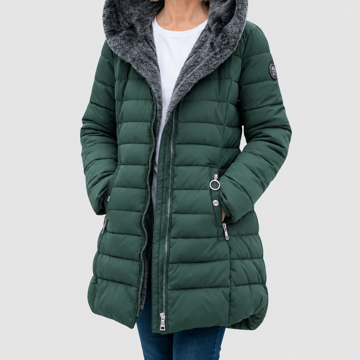 Women's Padded Winter Jacket in Dark Green — view 1
