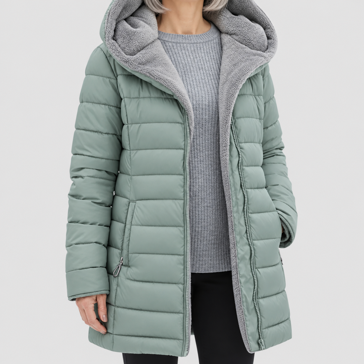 Women's Padded Winter Jacket in Light Green — view 6