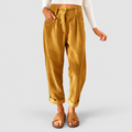 Women's High-Waist Corduroy Trousers with Pleated Front in Khaki — view 1