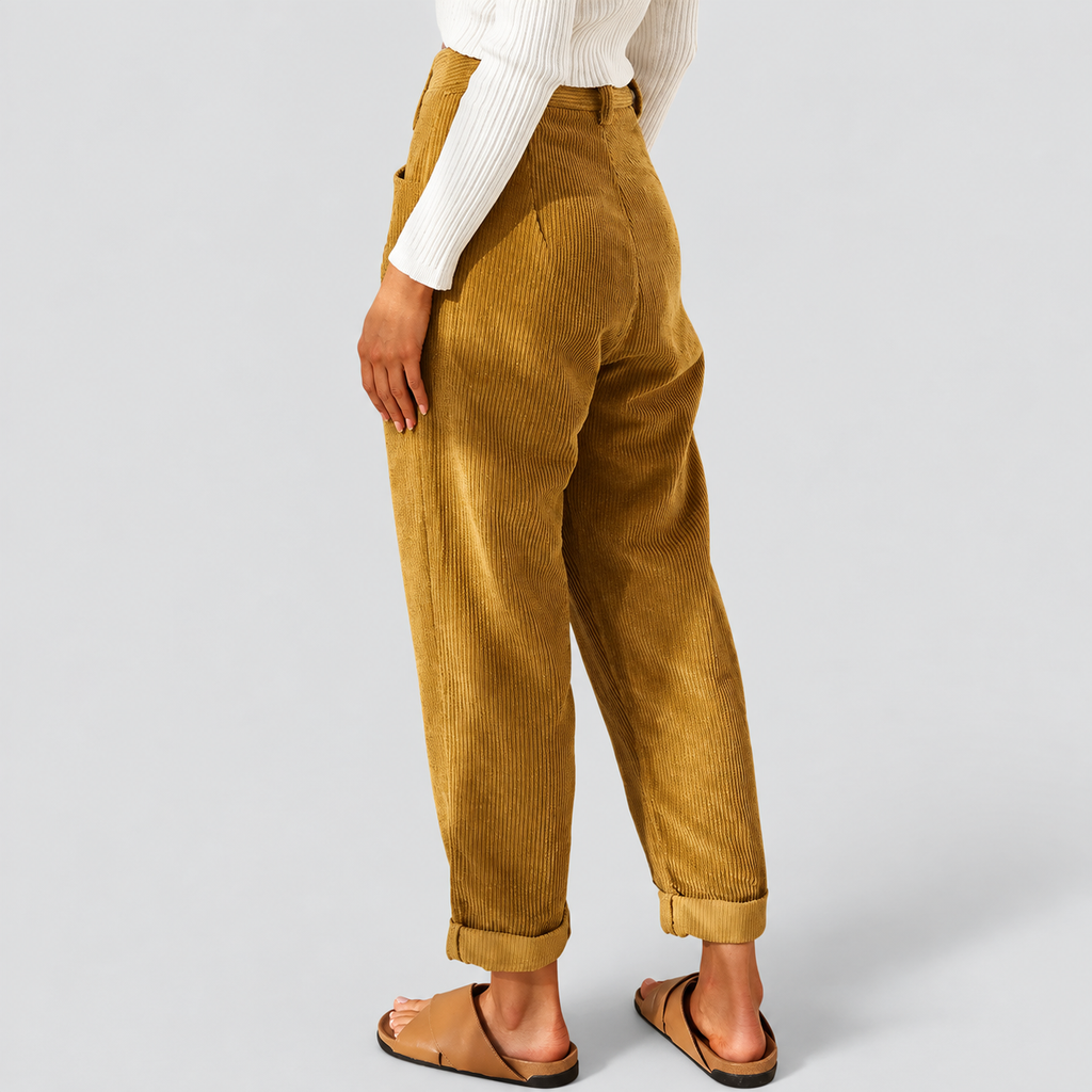 Women's High-Waist Corduroy Trousers with Pleated Front — view 2