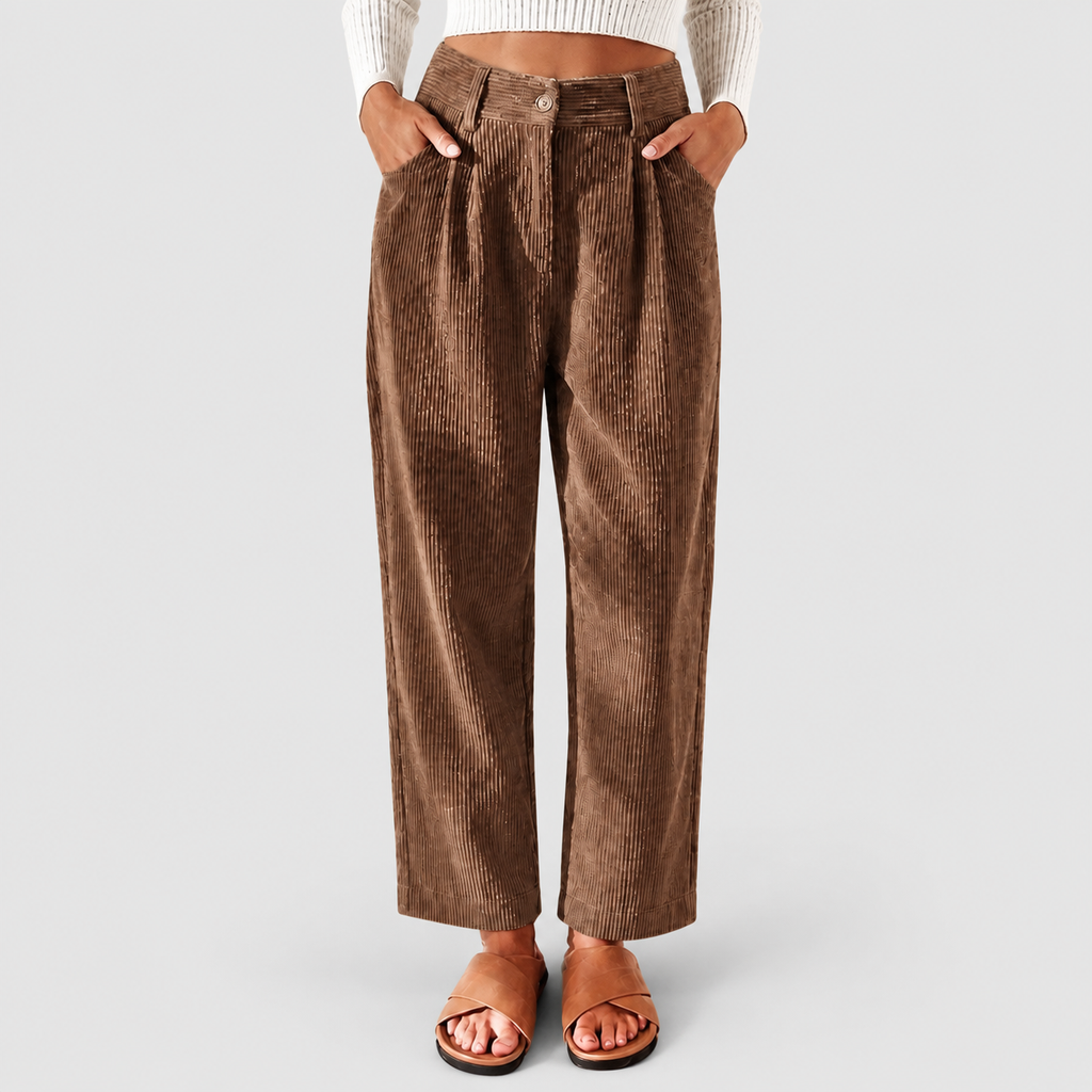 Women's High-Waist Corduroy Trousers with Pleated Front — view 5