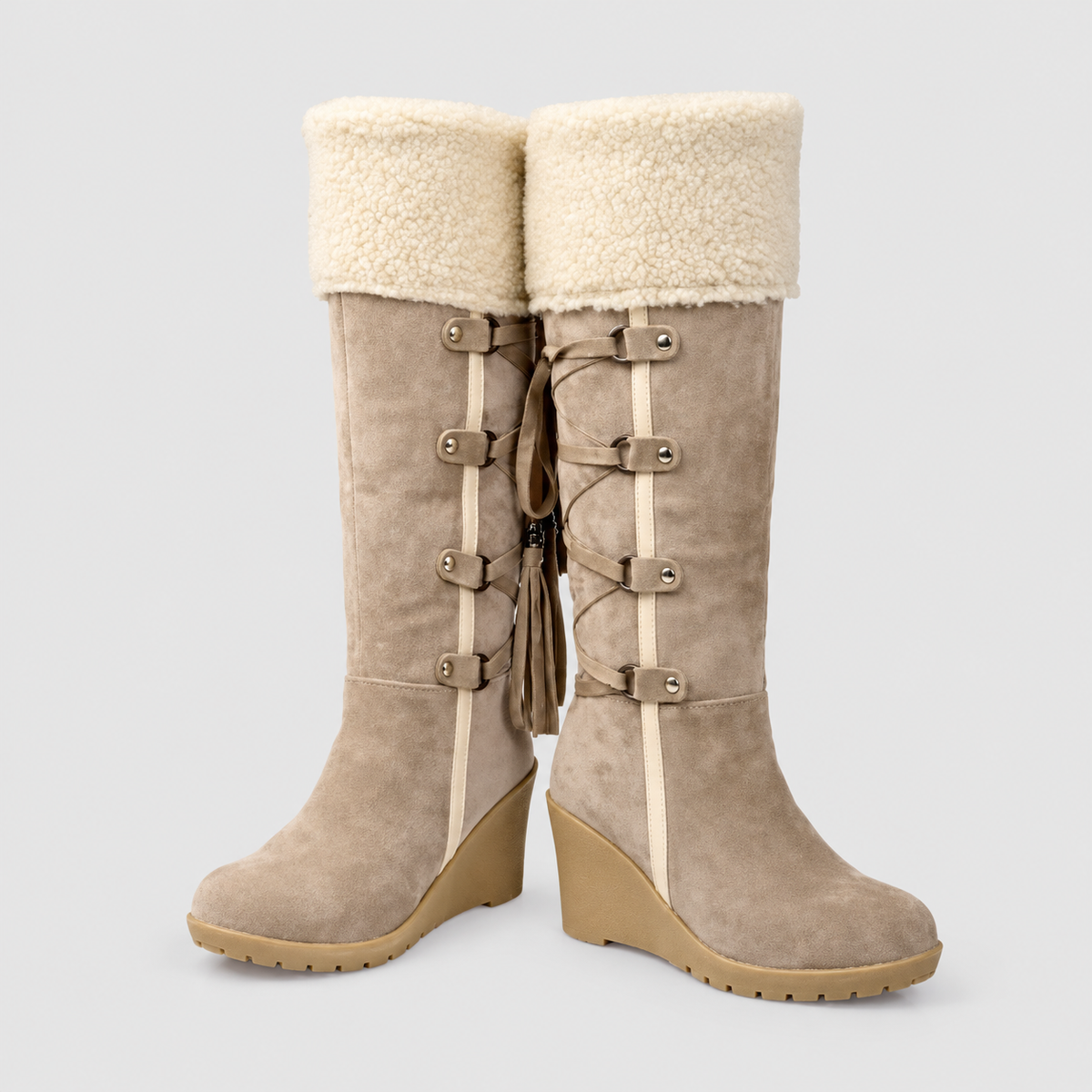 Women's Wedge Knee-High Boots with Plush Cuff — view 3