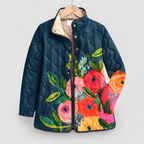 Women's Quilted Print Jacket with Stand Collar in Navy-Blue — view 1