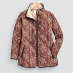 Women's Quilted Print Jacket with Stand Collar in Maroon — view 3