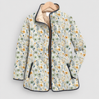 Women's Quilted Print Jacket with Stand Collar in White-Floral Yellow — view 7