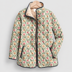 Women's Quilted Print Jacket with Stand Collar in Light Green-Floral — view 8