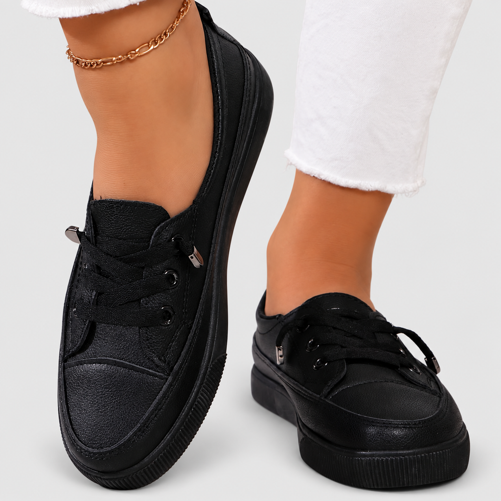 Women's Lace-Up Flat Trainers in Black — view 4