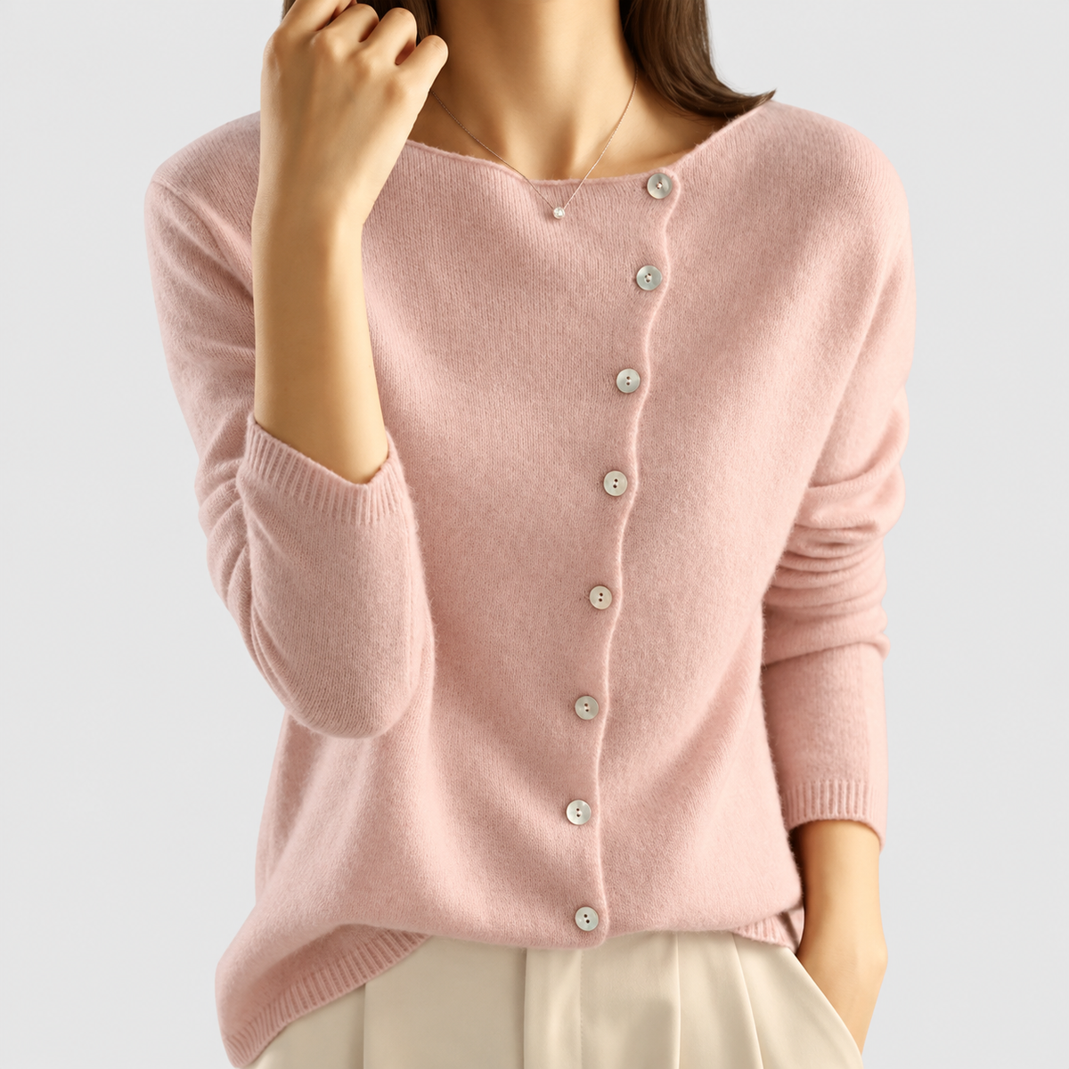 Women's Asymmetric Button-Front Scoop-Neck Cardigan in Pink — view 1