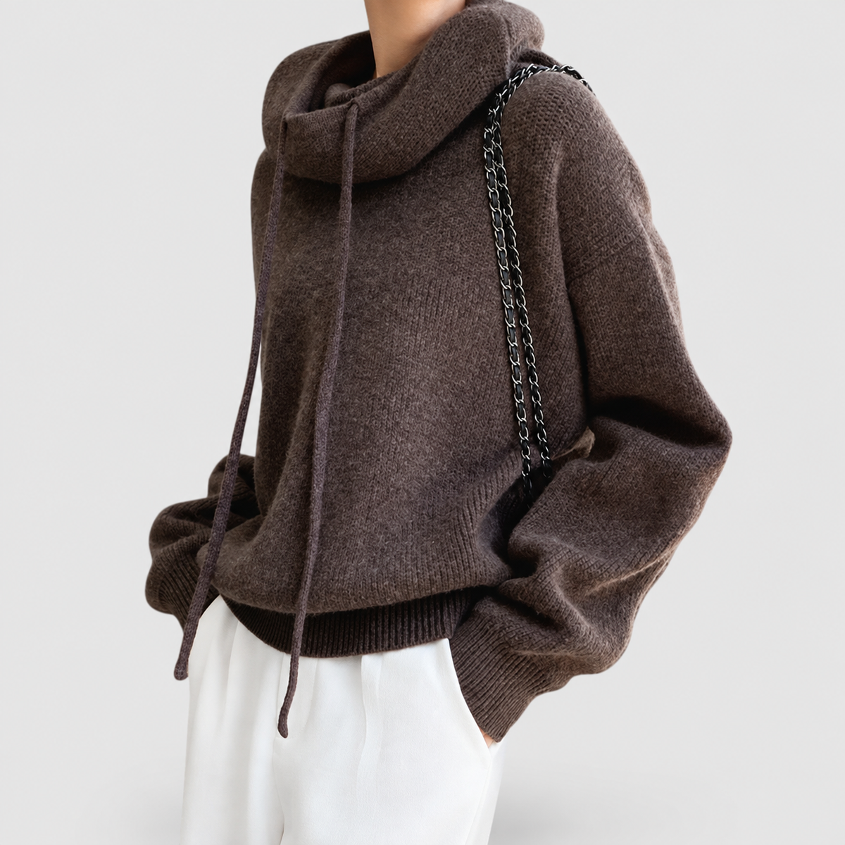 Women's Knit Hoodie with Drawstring and Ribbed Trim — view 3