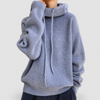 Women's Knit Hoodie with Drawstring and Ribbed Trim in Grey — view 5