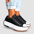 Women's Lace-Up Platform Trainers with Contrast Sole in Black — view 2