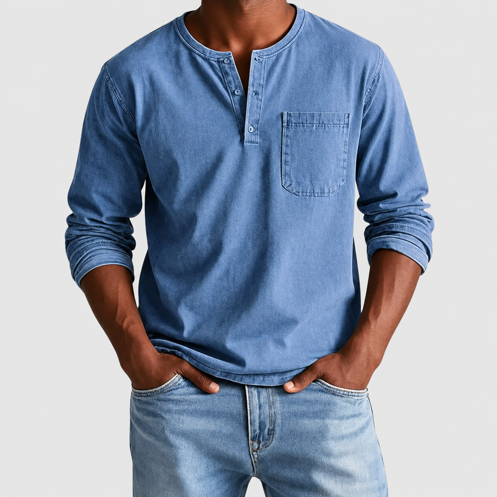 Men's Long-Sleeve Henley T-Shirt with Chest Pocket — view 1