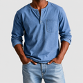 Men's Long-Sleeve Henley T-Shirt with Chest Pocket in Blue — view 2