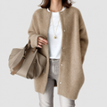 Women's Oversized Fluffy Knit Cardigan with Snap Buttons in Beige — view 1