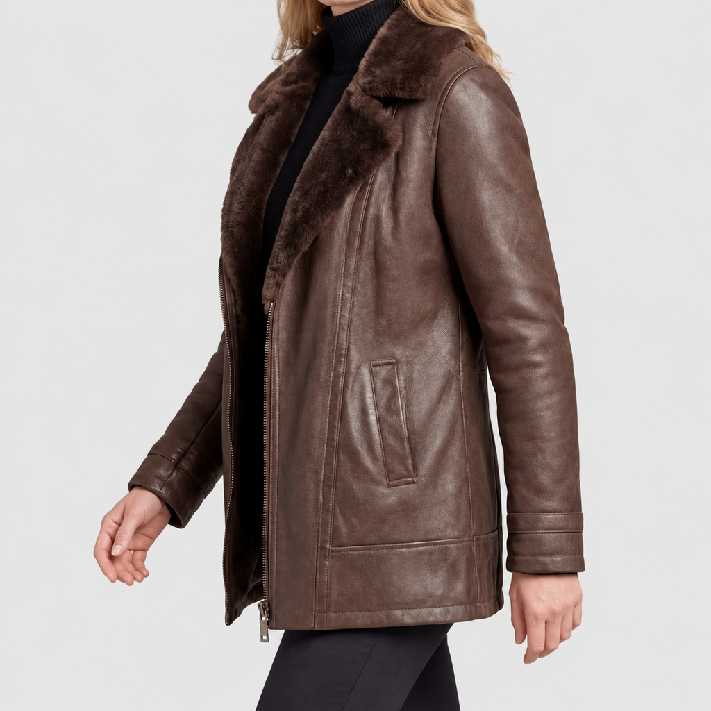 Women's Leather-Look Jacket with Shearling-Style Collar — view 3