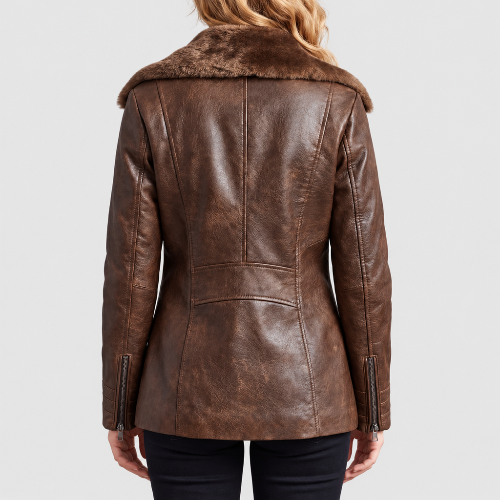 Women's Leather-Look Jacket with Shearling-Style Collar — view 4