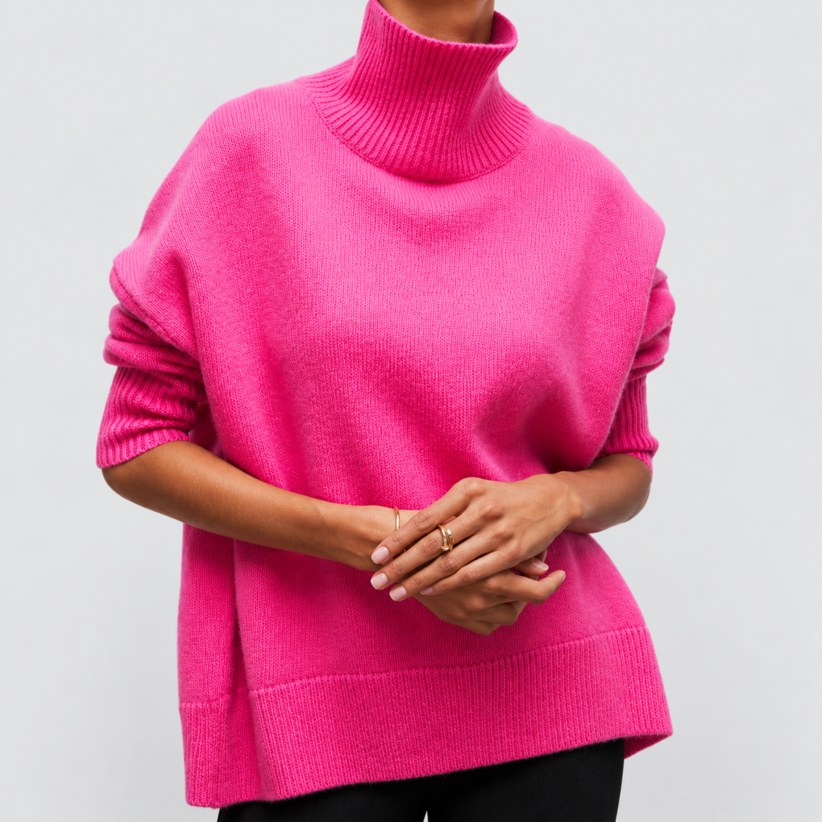 Women's Knitted Roll-Neck Jumper in Pink — view 4