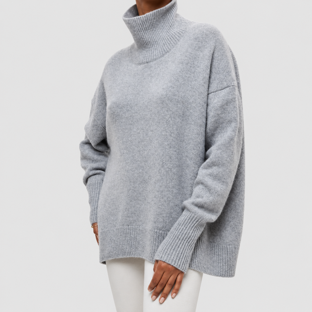 Women's Knitted Roll-Neck Jumper in Grey — view 6