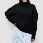 Women's Knitted Roll-Neck Jumper in Black — view 7