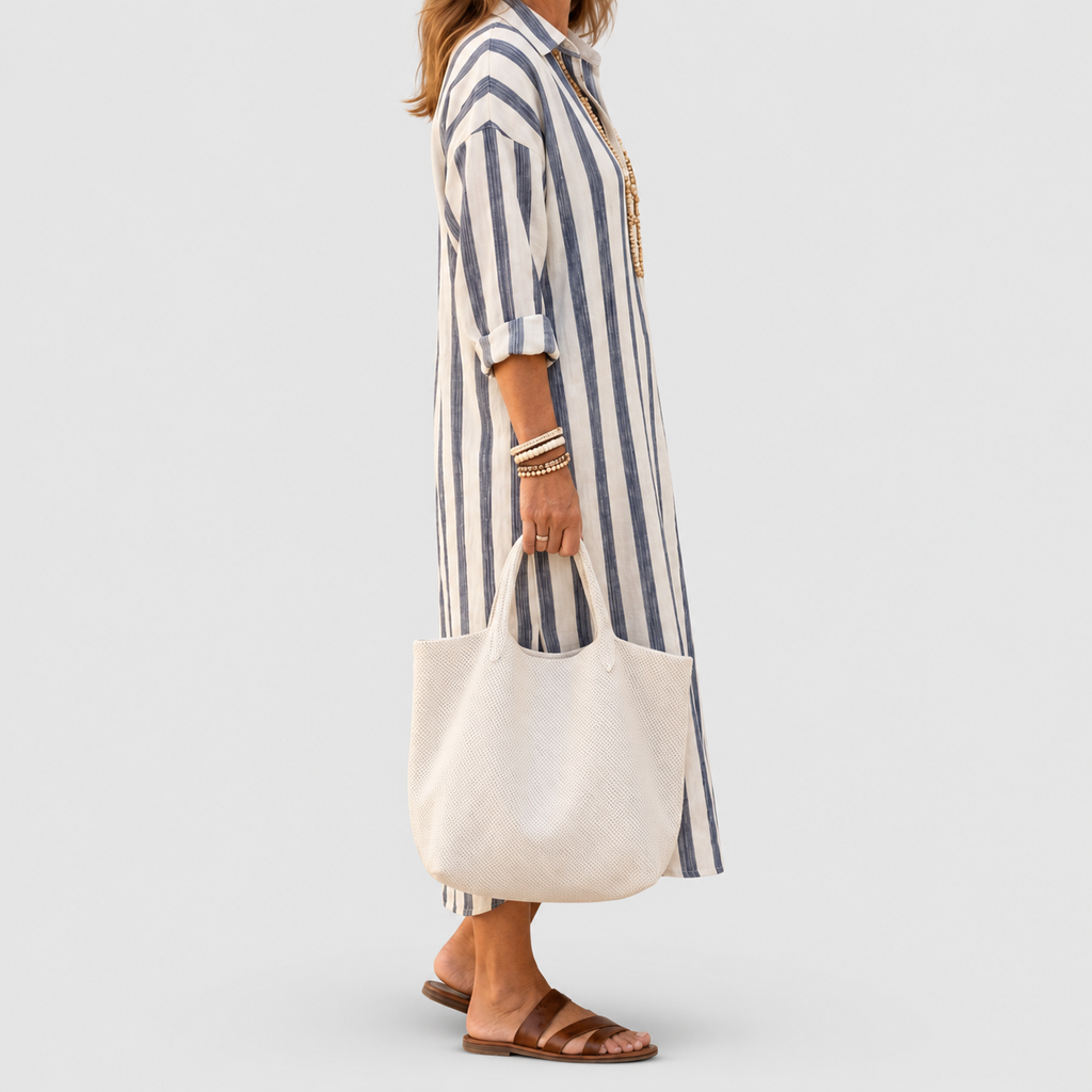 Women's Long-Sleeve Striped Midi Shirt Dress — view 2