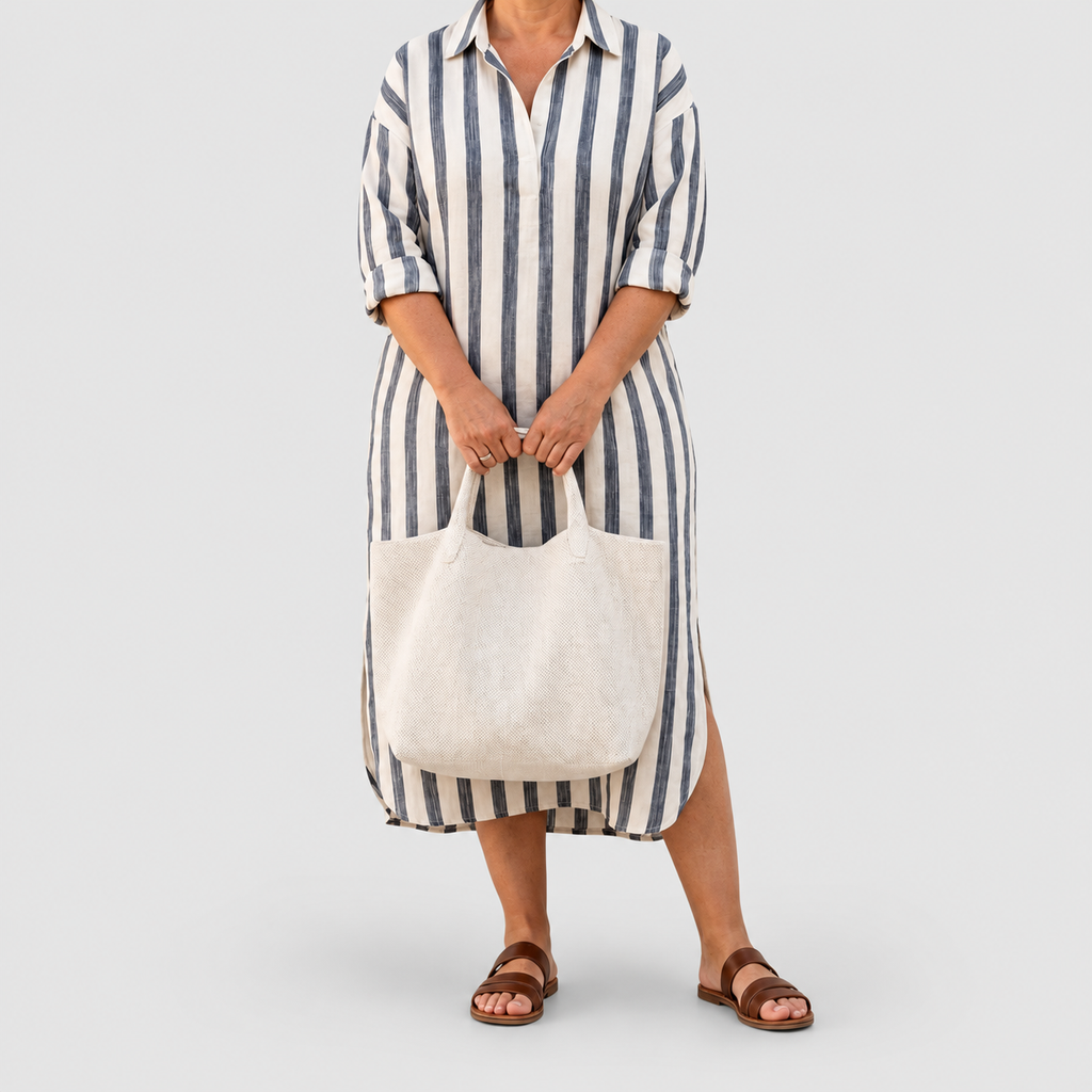 Women's Long-Sleeve Striped Midi Shirt Dress — view 3