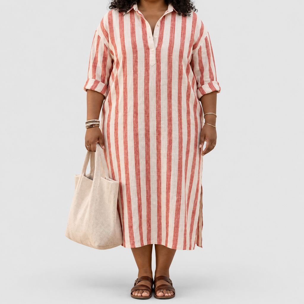 Women's Long-Sleeve Striped Midi Shirt Dress — view 5