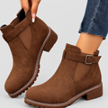 Women's Faux Suede Chelsea Ankle Boots with Buckle Strap in Brown — view 1