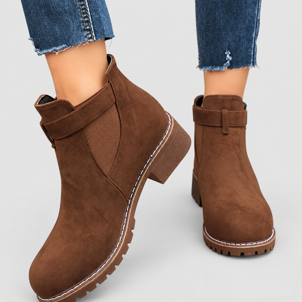 Women's Faux Suede Chelsea Ankle Boots with Buckle Strap — view 2