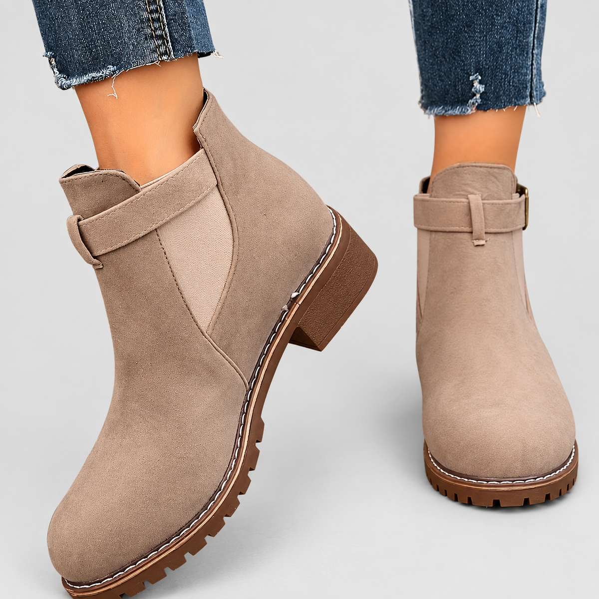 Women's Faux Suede Chelsea Ankle Boots with Buckle Strap — view 7
