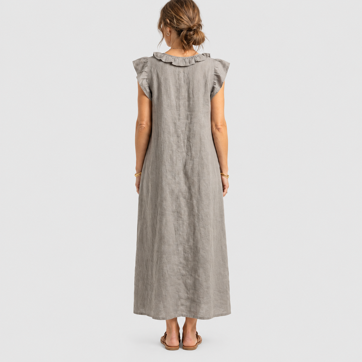 Women's Long V-Neck Dress with Frills — view 10