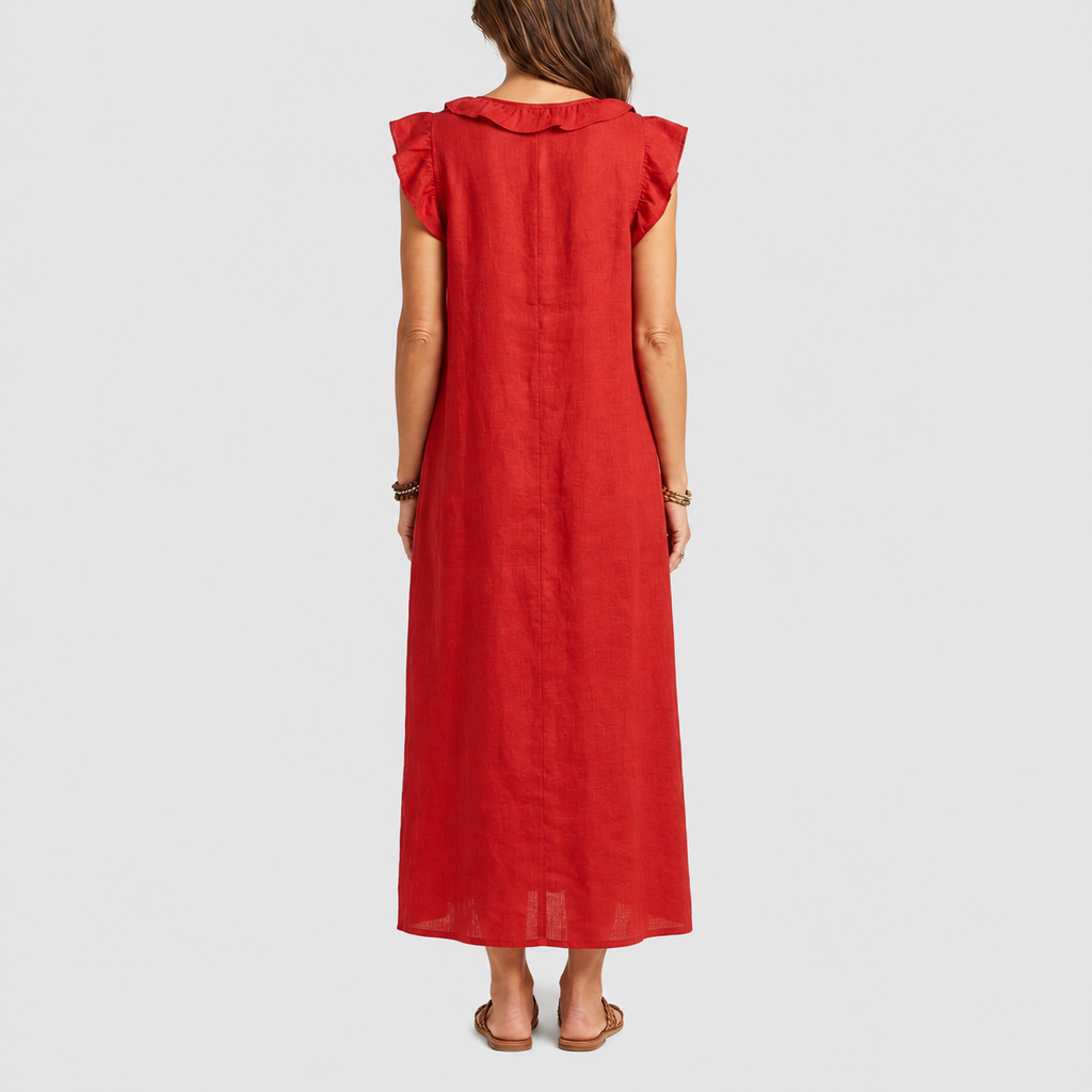 Women's Long V-Neck Dress with Frills — view 11