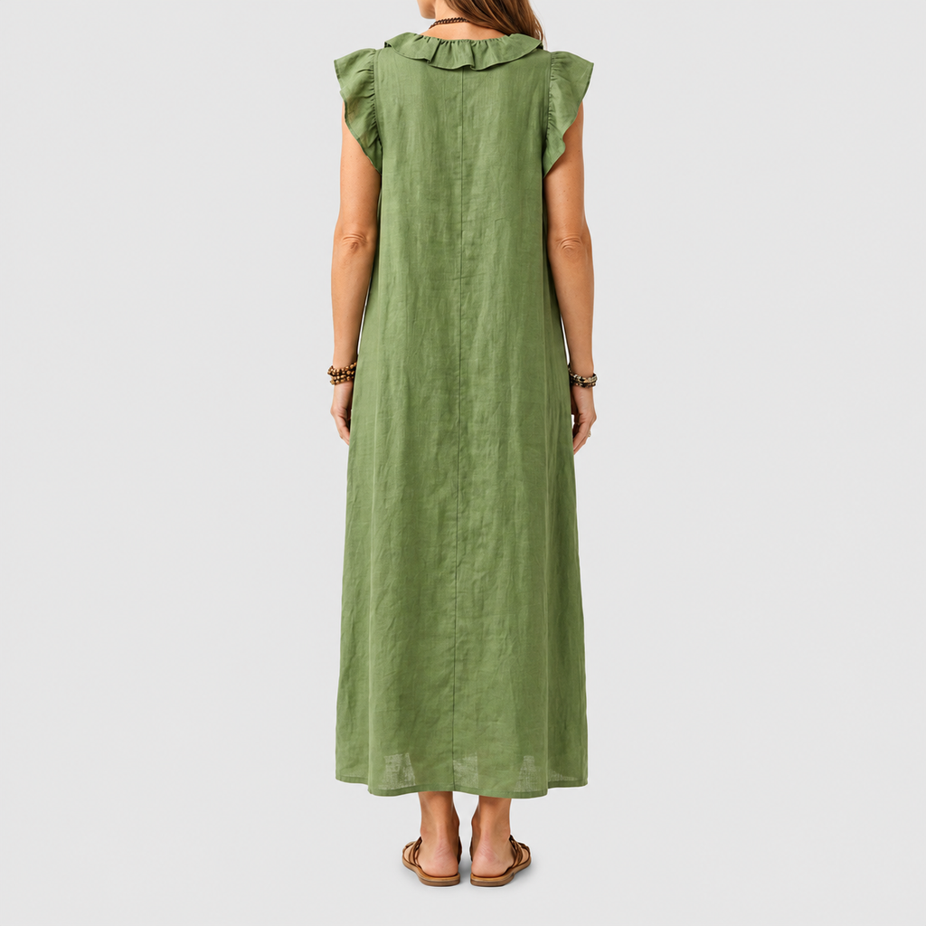 Women's Long V-Neck Dress with Frills — view 12
