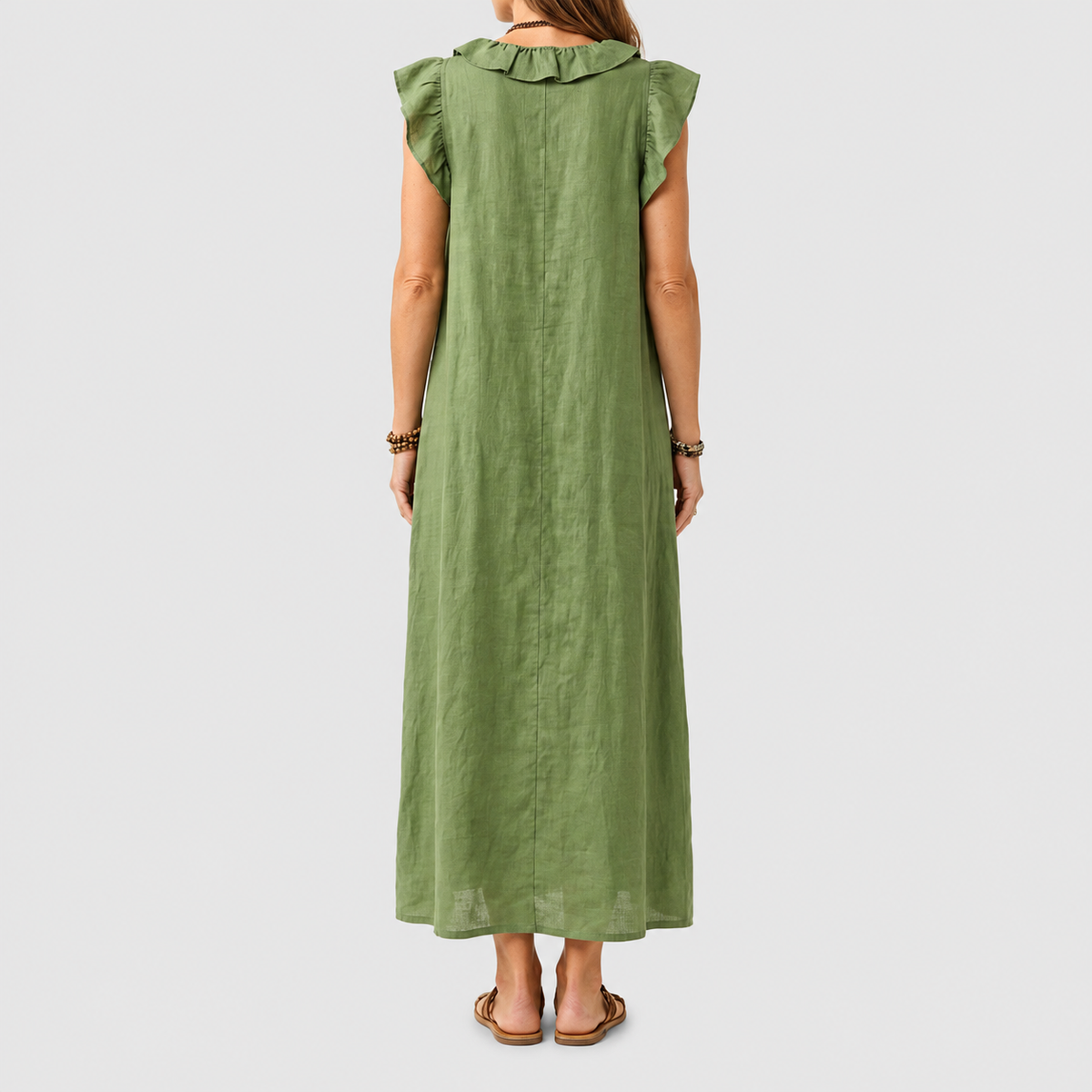 Women's Long V-Neck Dress with Frills — view 12